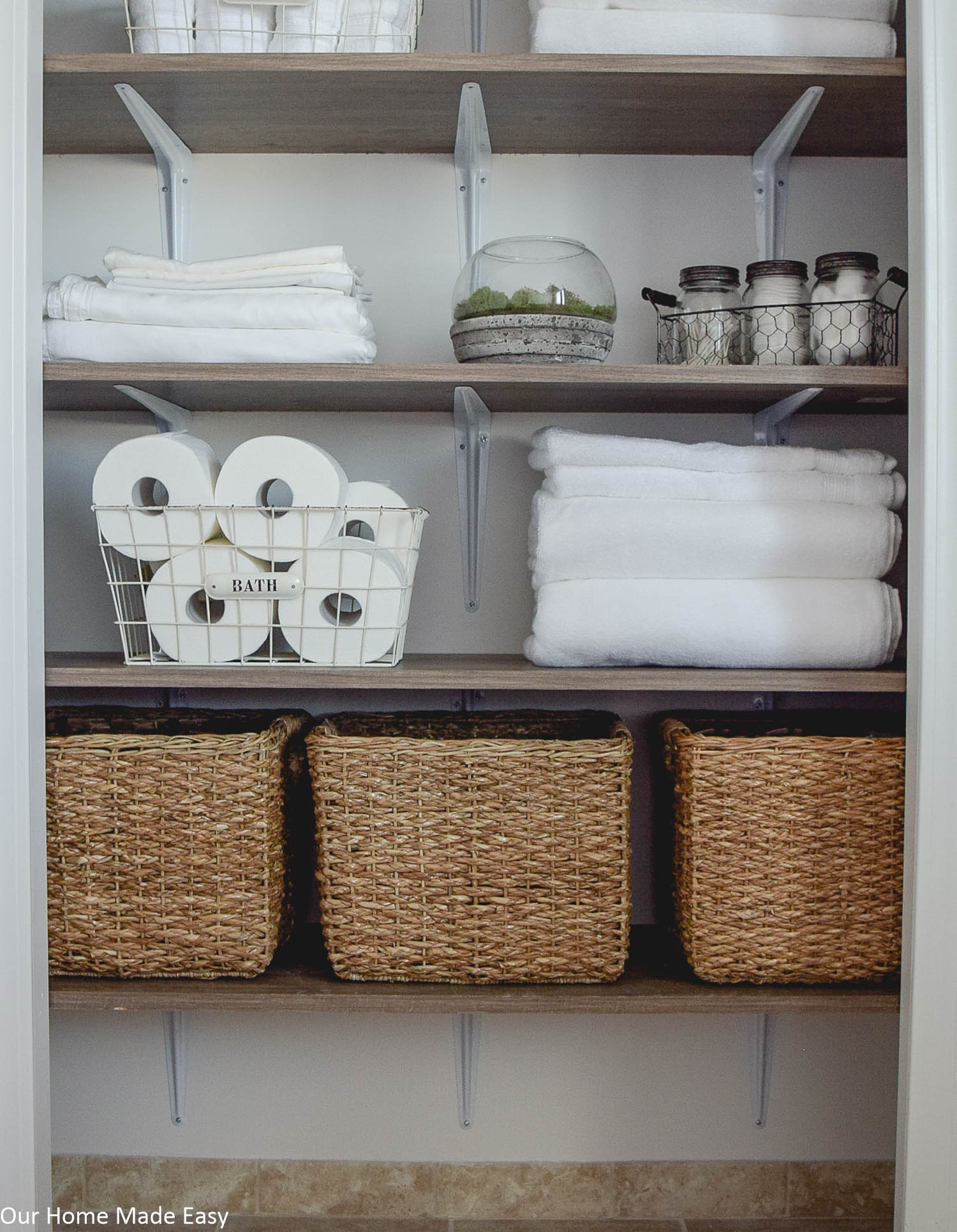 DIY Bathroom Linen Shelves - Ella Claire & Co.