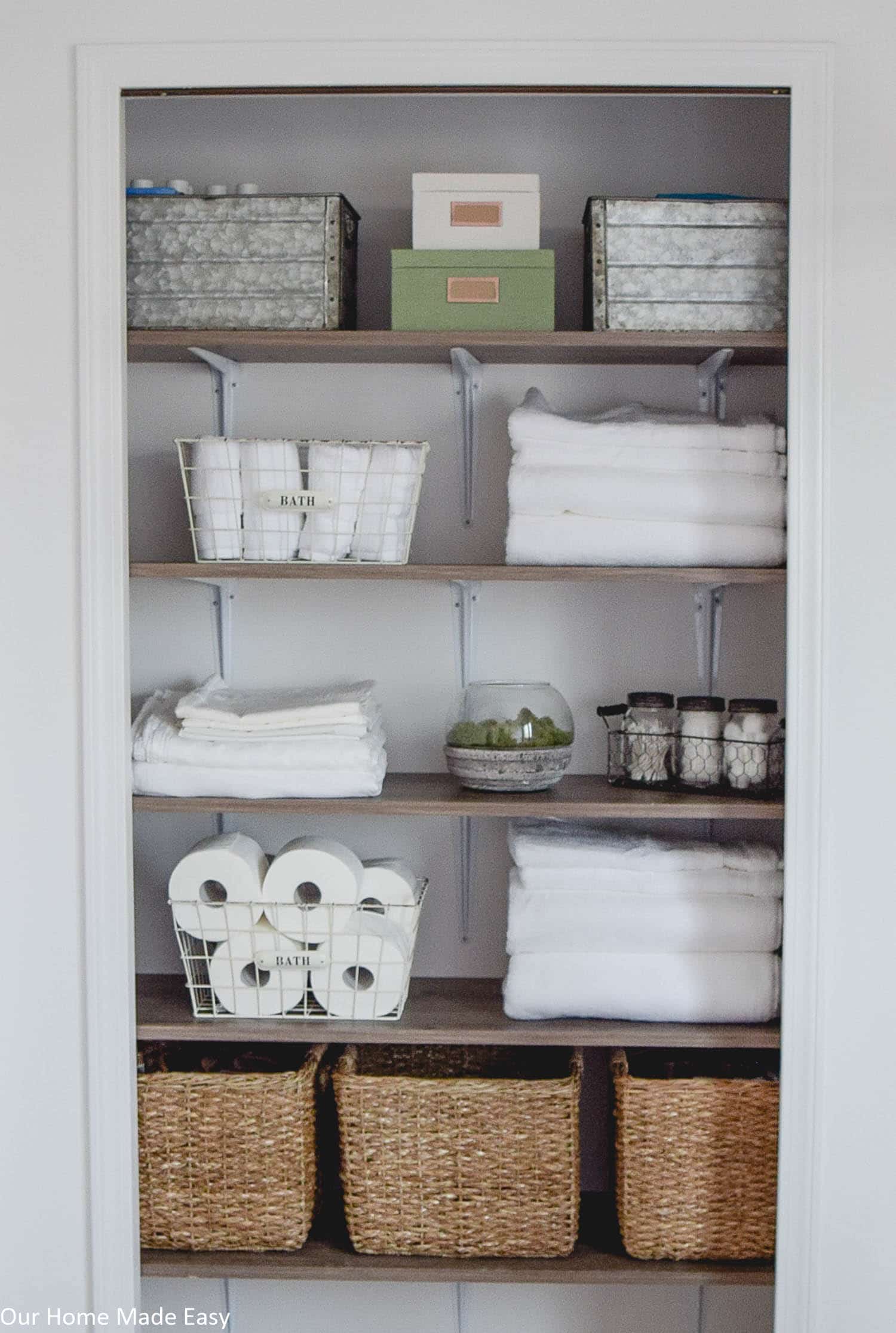 Easy Bathroom Linen Closet Organization