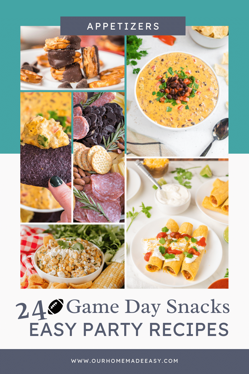 Game day snacks collage with text