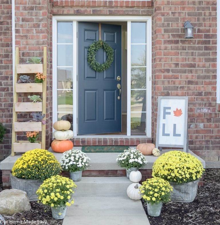 Simple Fall Front Porch with Mums – Our Home Made Easy