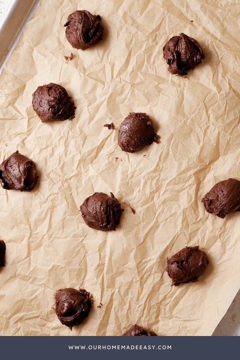 brownie cookies raw on baking sheet