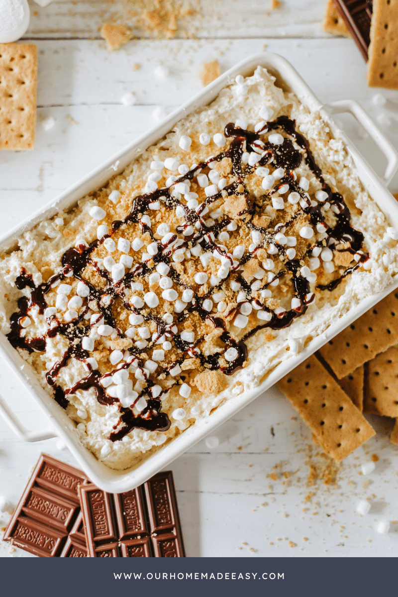 looking down at Smores dip recipe on table
