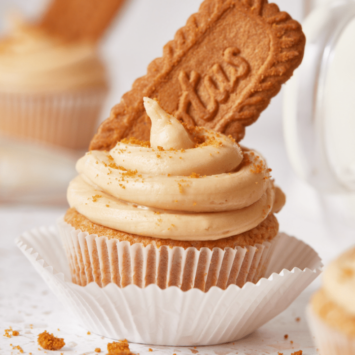 Biscoff Cupcakes on open cupcake wrapper