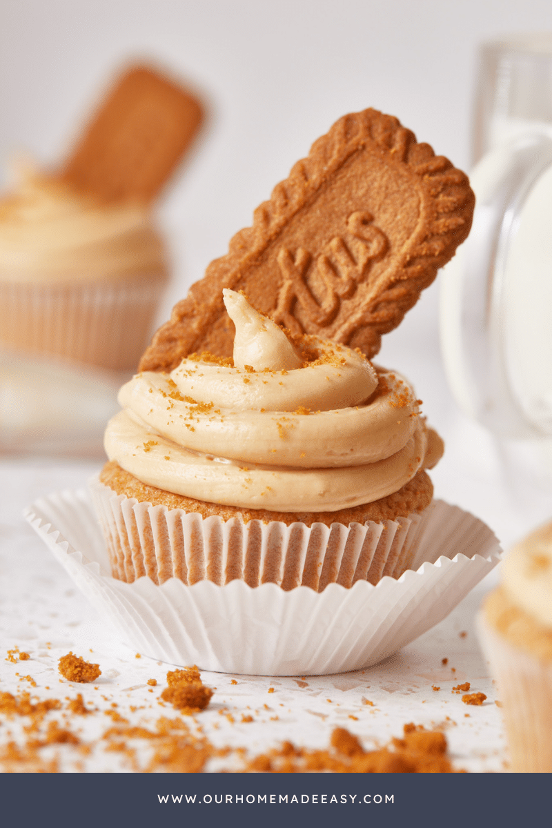 Biscoff Cupcakes on open cupcake wrapper