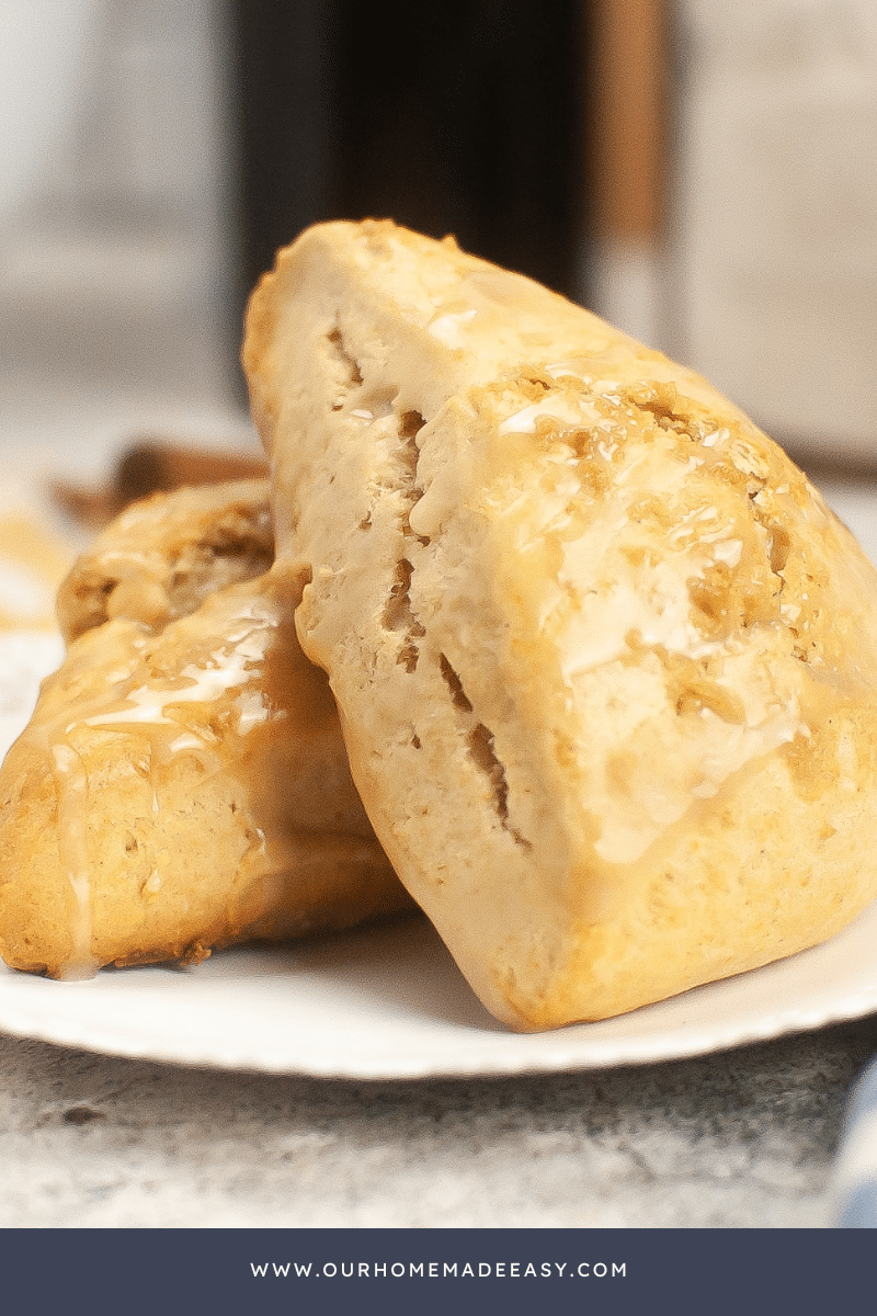 Cinnamon Scones on plate with maple glaze