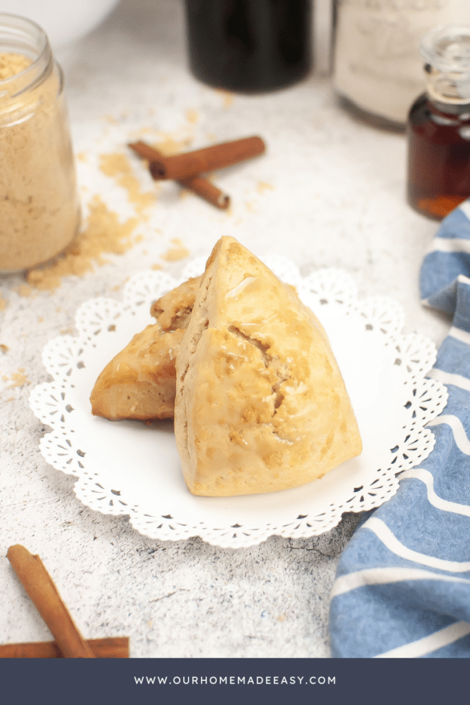 Cinnamon Scones on plate with maple glaze