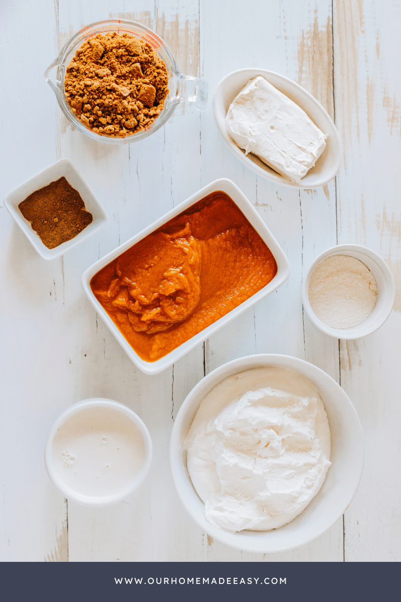 No Bake Pumpkin Cheesecake Ingredients on counter