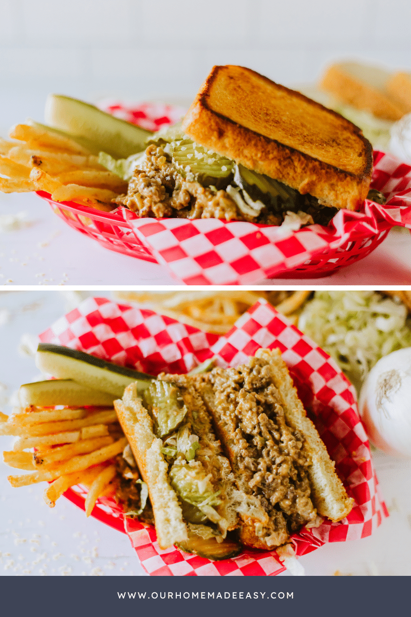 big mac sloppy joes in red basket collage