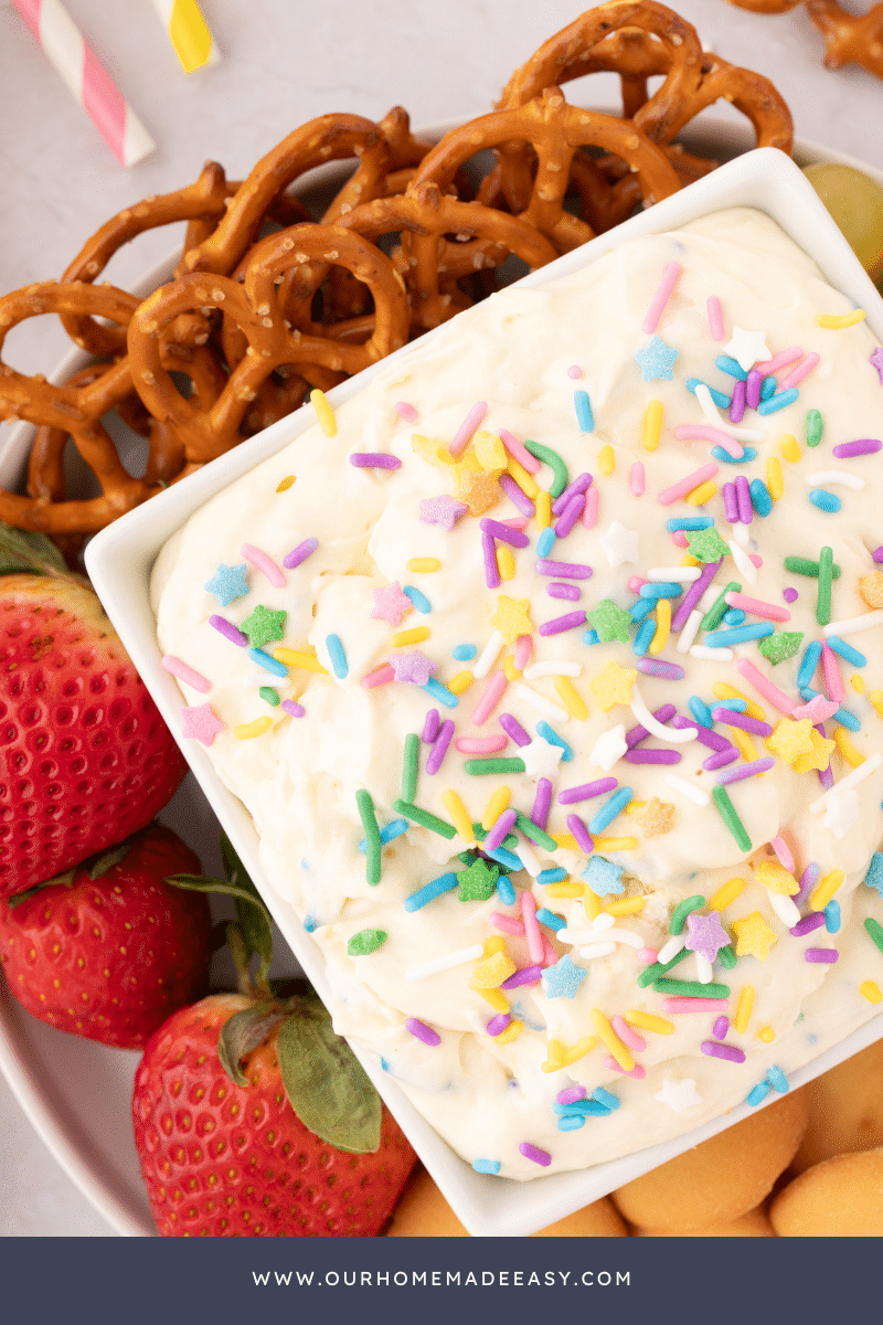 close up of Cake Batter Dip on plate