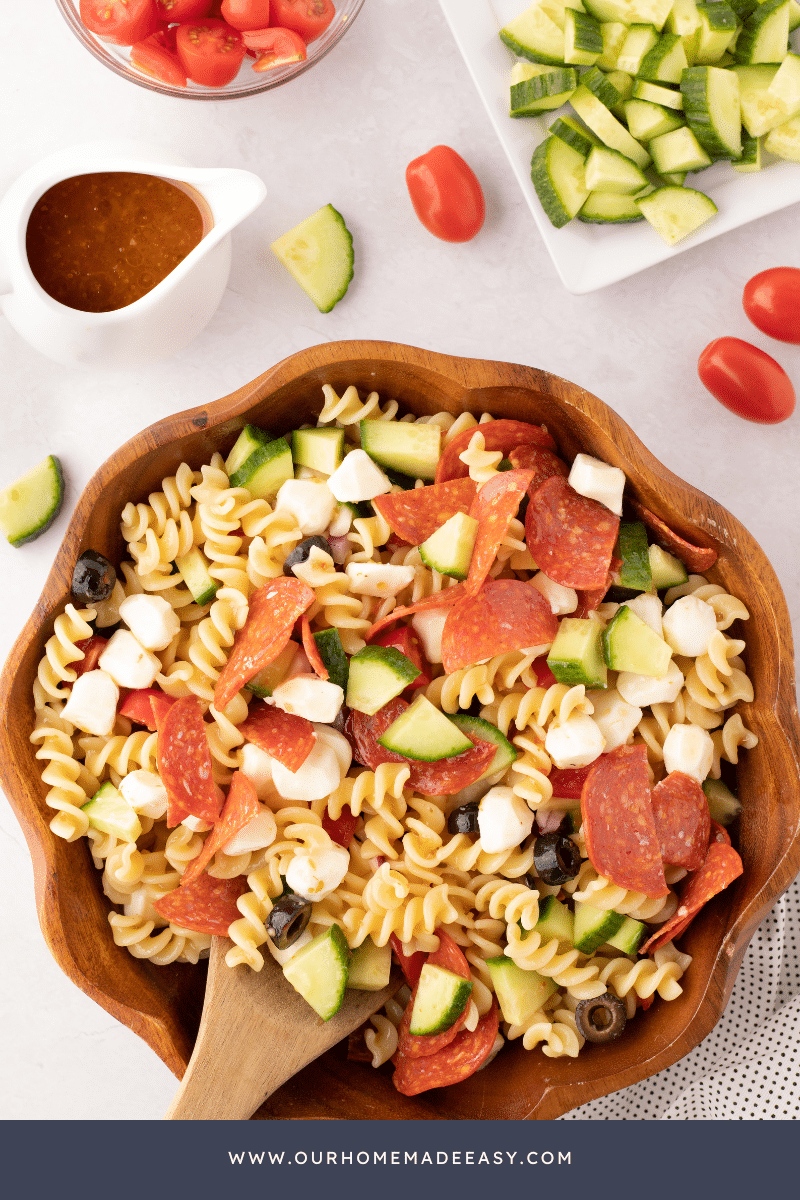 Zesty Italian Pasta Salad in bowl on table