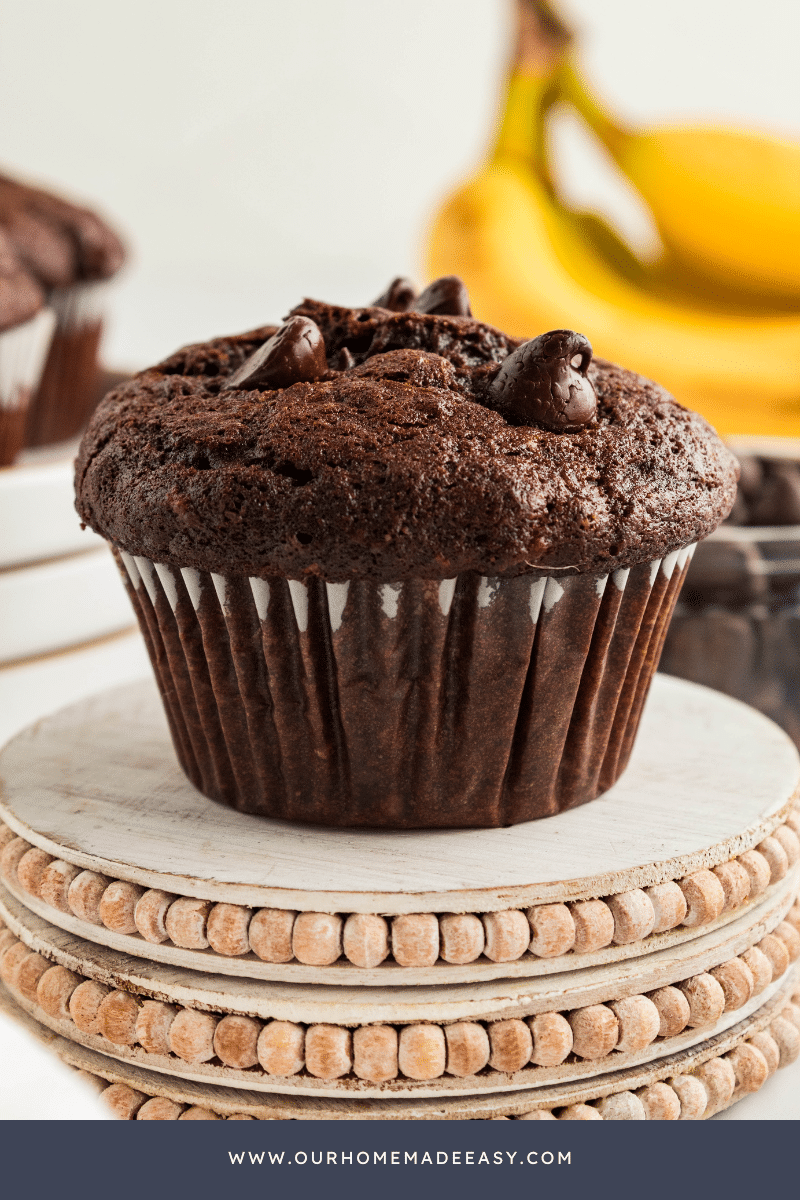 Close up of finished Chocolate banana bread muffin