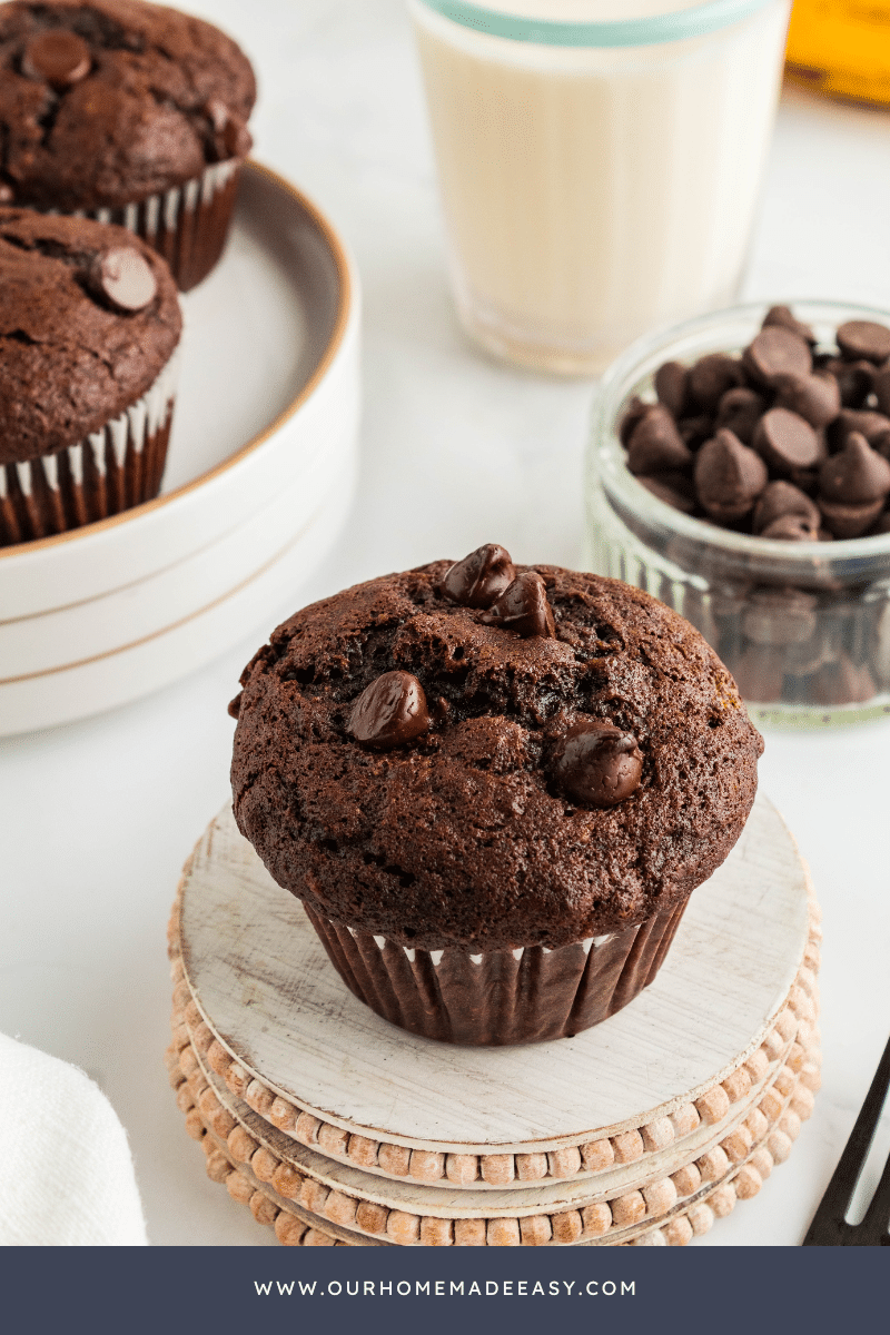 Chocolate banana bread muffin on countertop