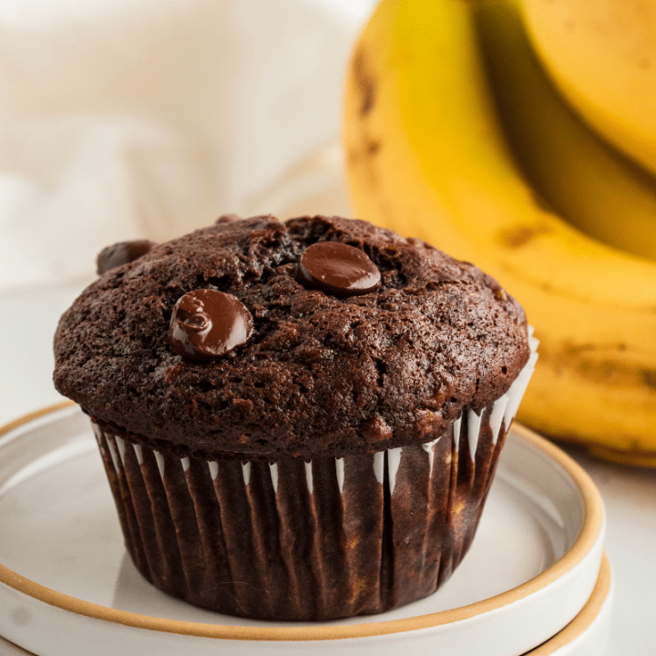 Close up of finished Chocolate banana bread muffin