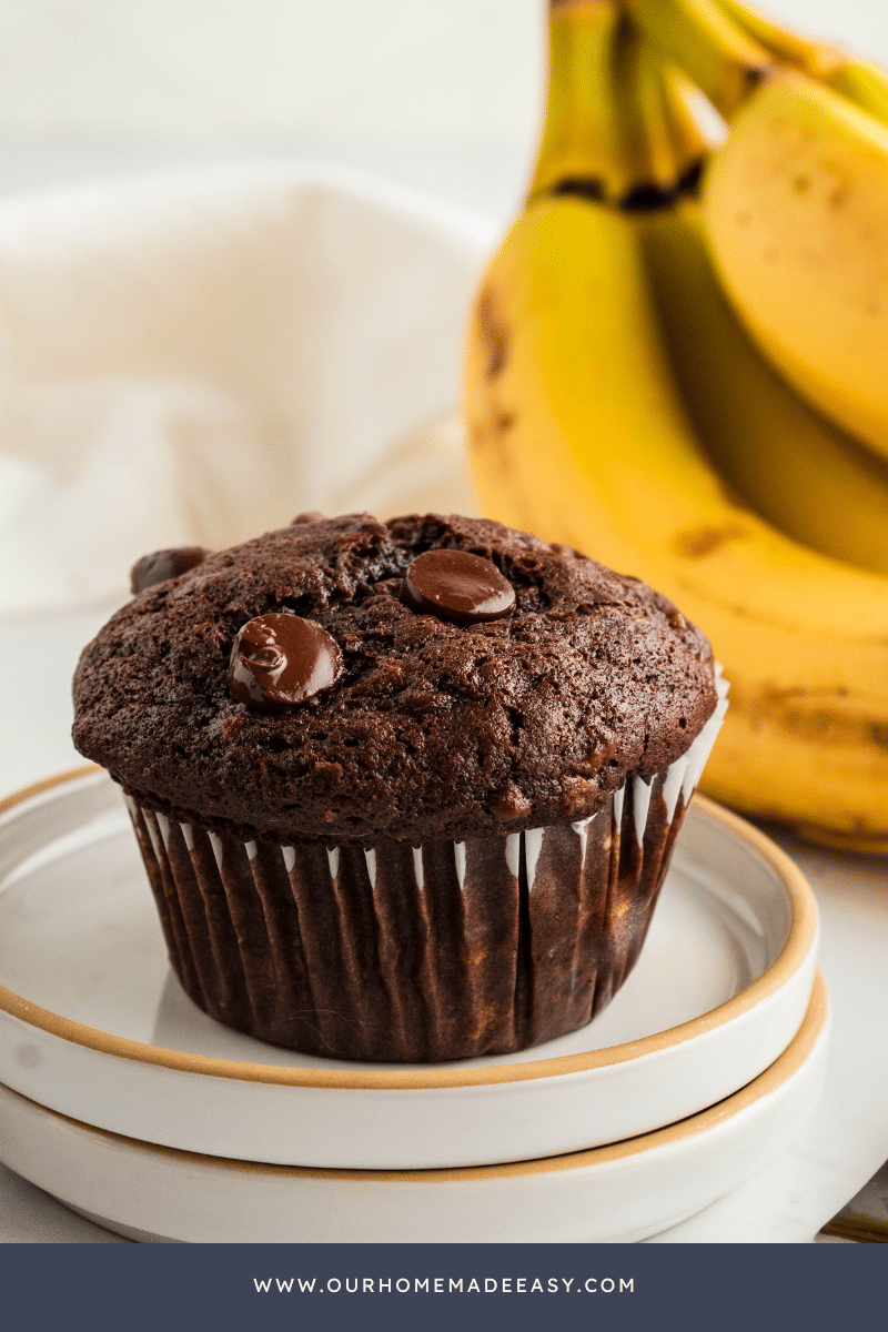 Close up of finished Chocolate banana bread muffin