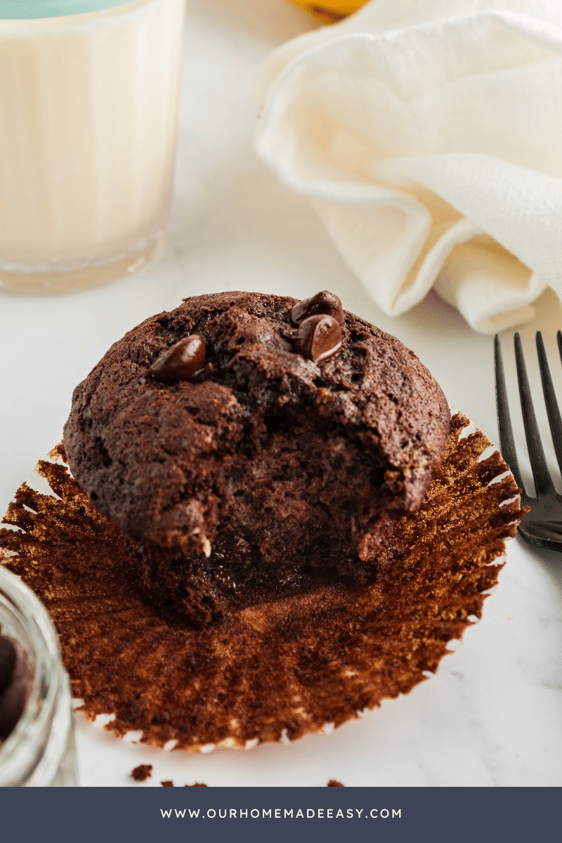 Close up of finished Chocolate banana bread muffin