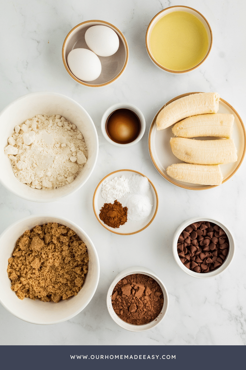 Chocolate banana bread muffins ingredients