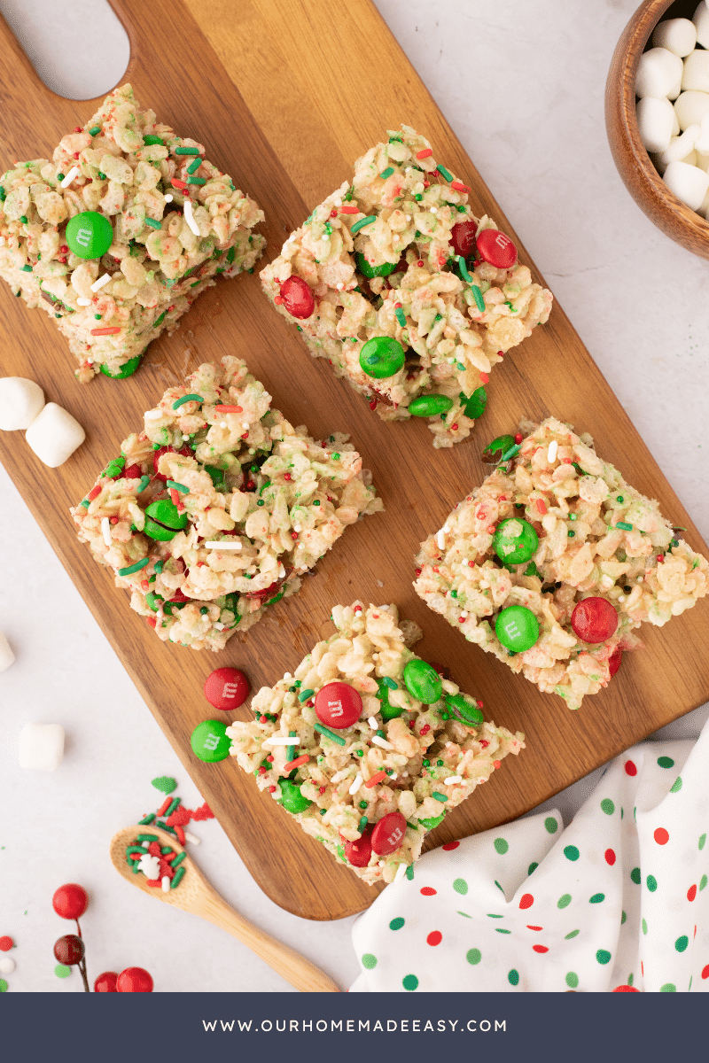 Cut up holiday rice Krispie treats