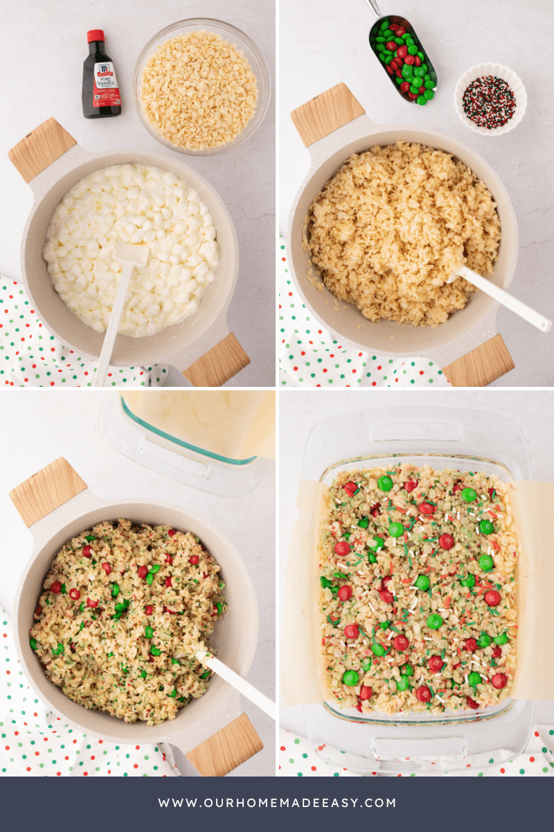 Christmas rice Krispie treats being made in collage