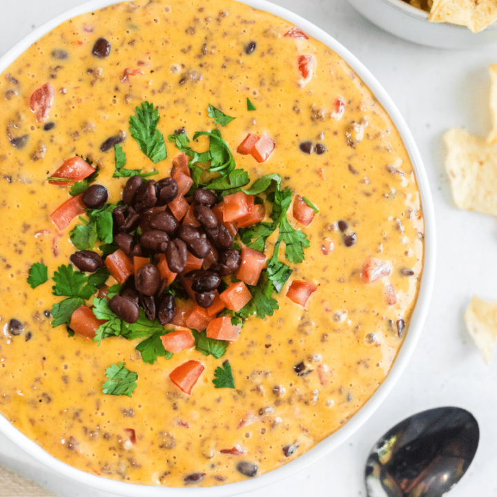 Queso Cheese Rotel Dip on table