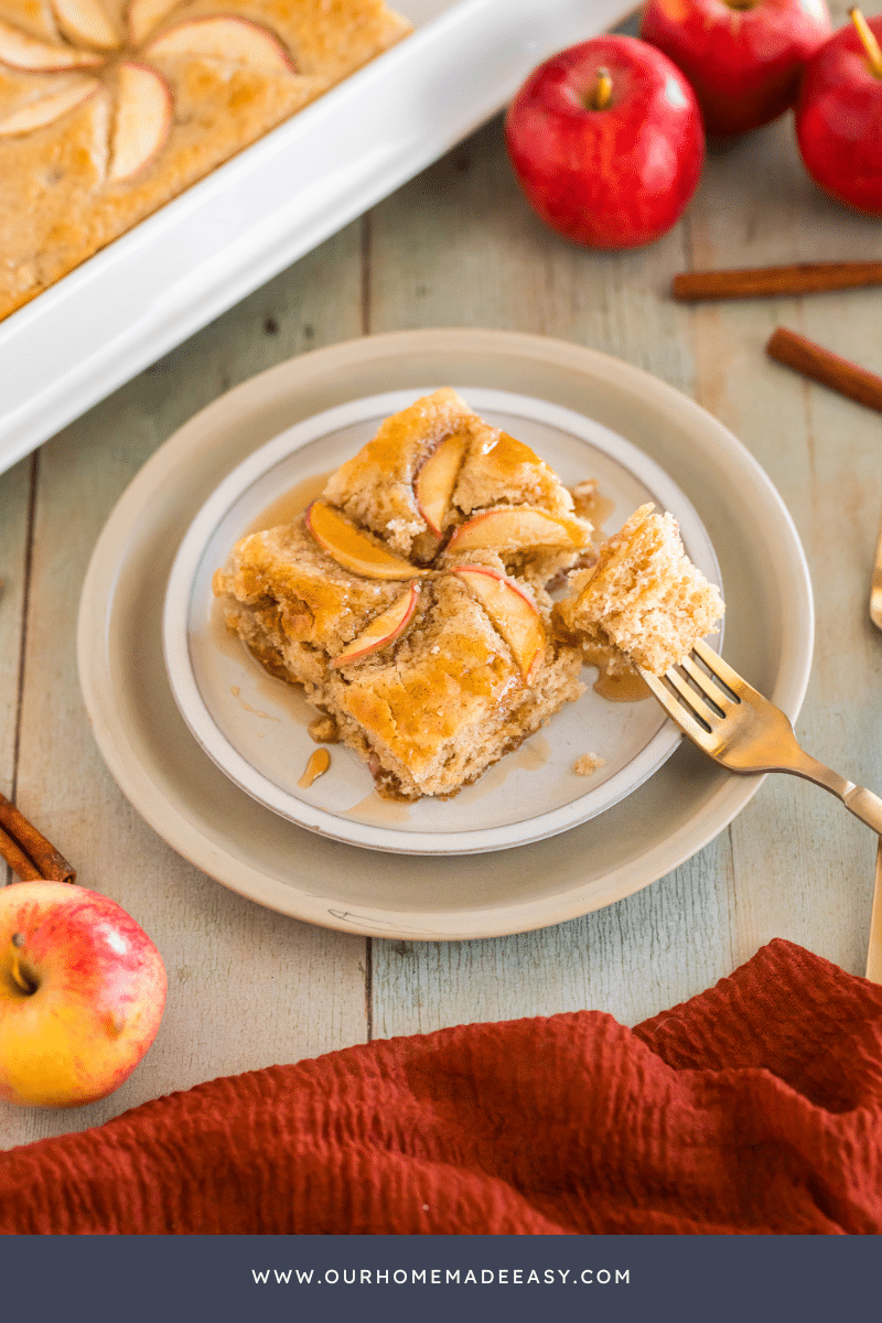 Fork with sheet pan pancakes on plate