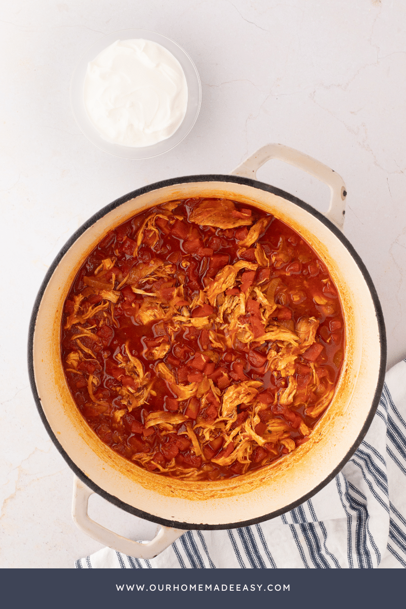 Chicken paprikash stew in process on counter