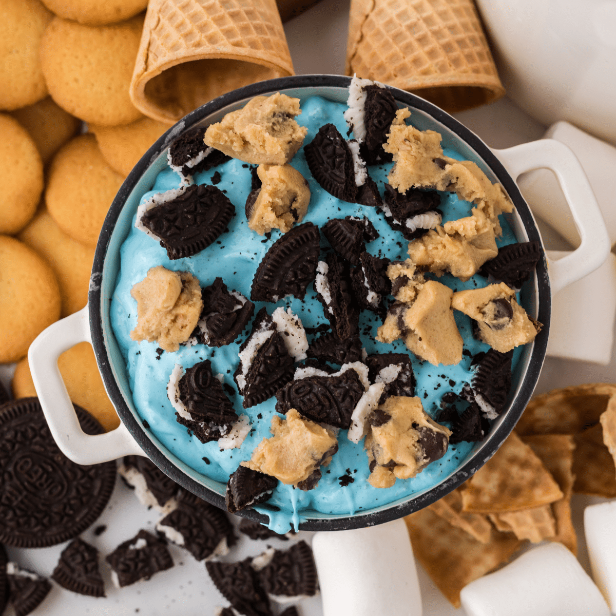 Cookie Monster Dip on Countertop