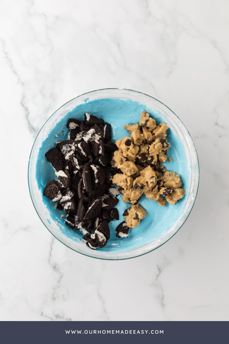 Cookie Monster Dip Being Made in bowl on Counter