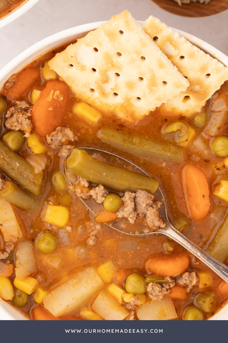 Close up of Ground Beef Vegetable Soup