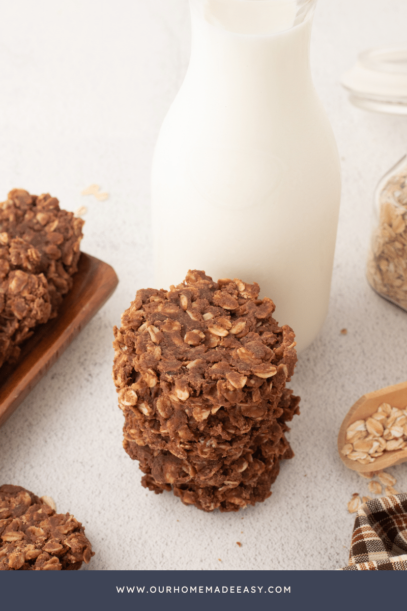 looking at stacked no bake chocolate peanut butter cookies