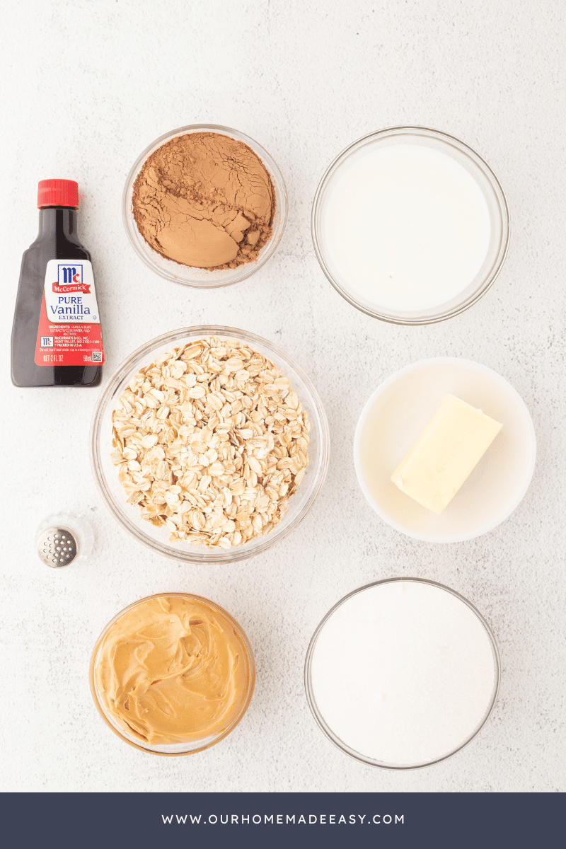 no bake cookie Ingredients on counter top