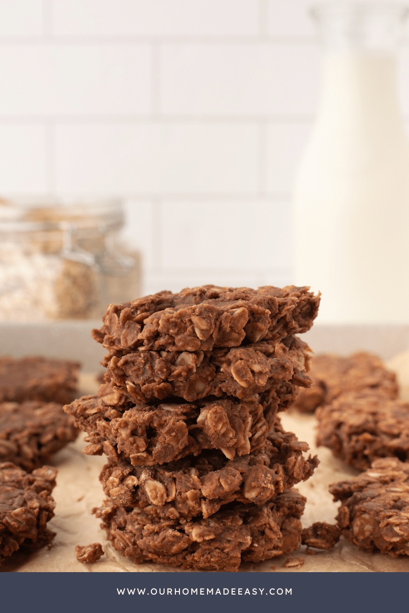 stacked no bake chocolate peanut butter cookies