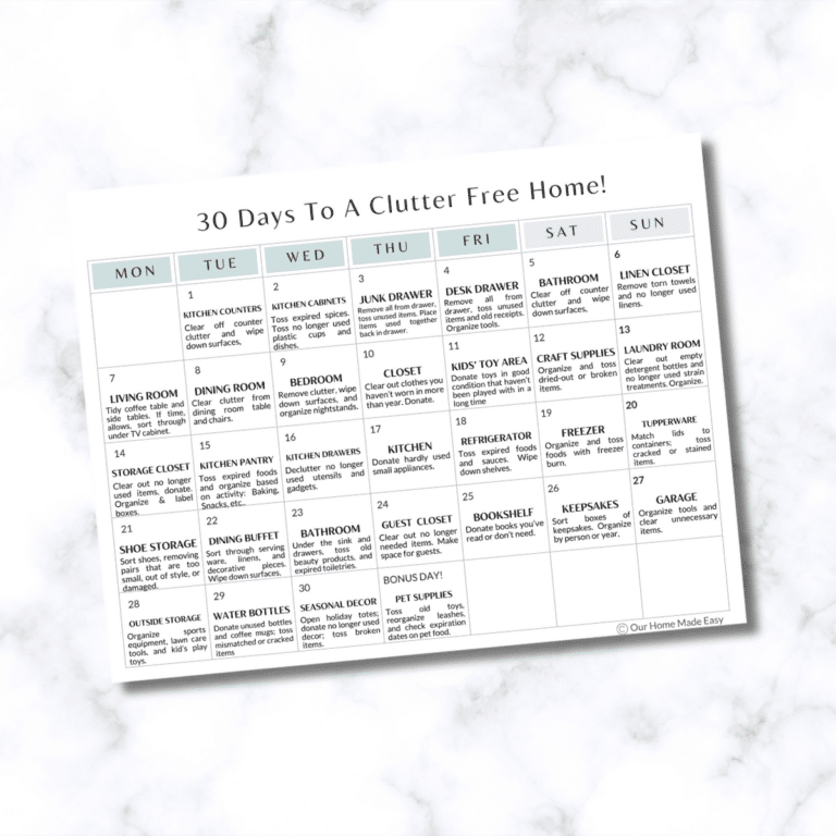 mockup of printable 30 day declutter challenge