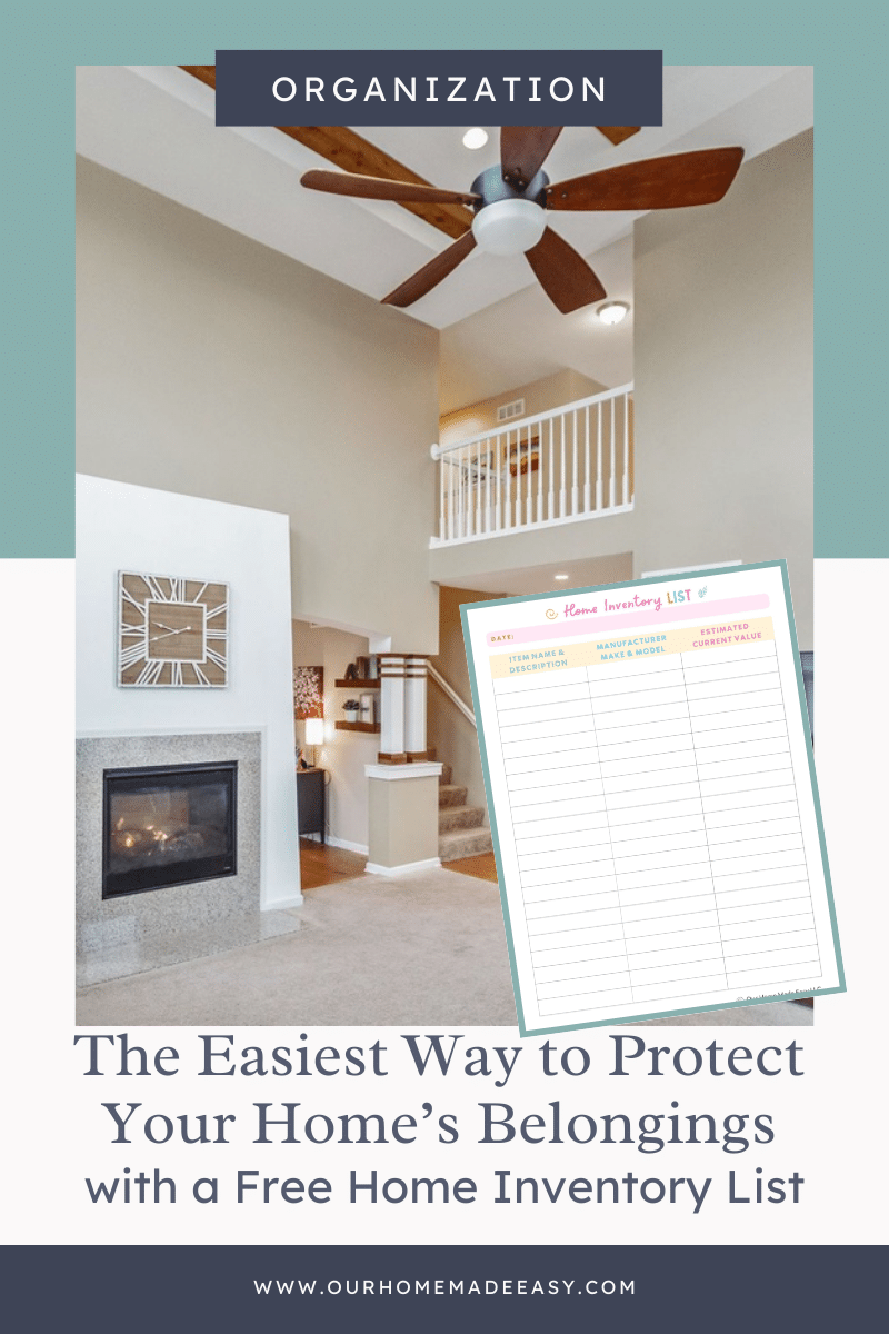 Collage of Home Inventory List Printable and living room