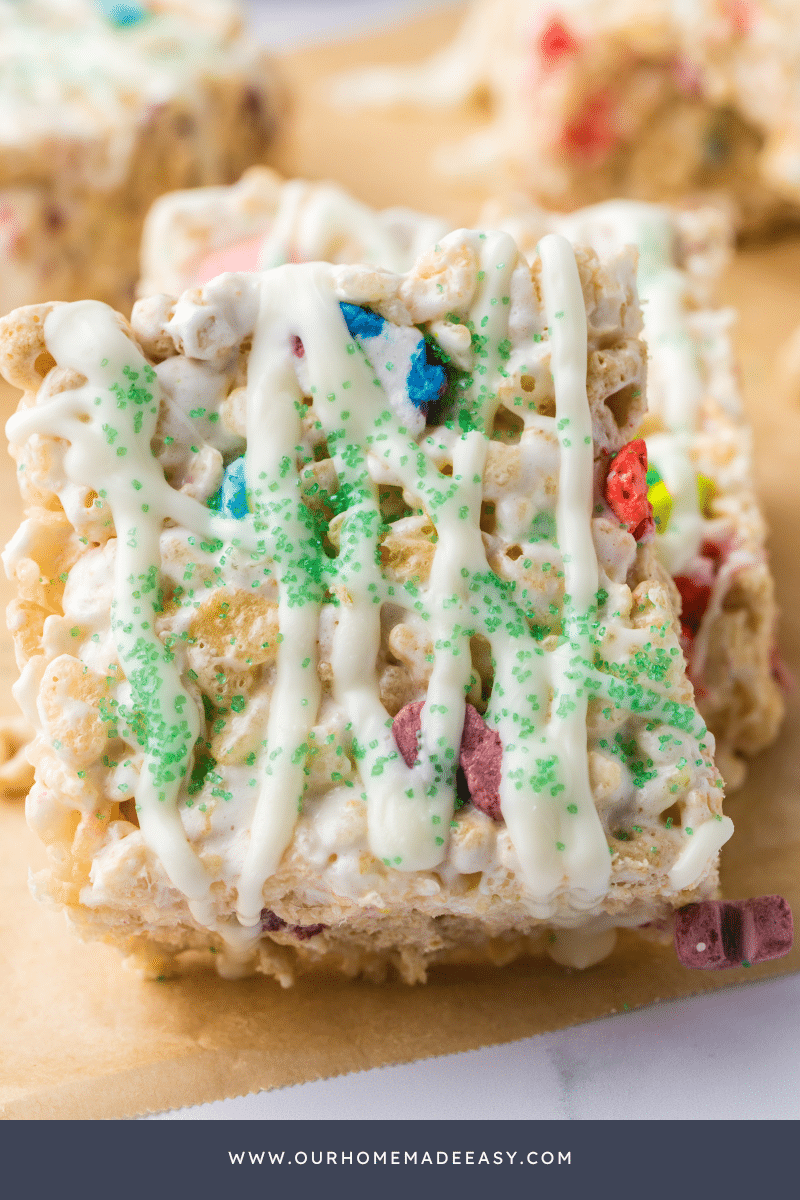 Closeup of green Rice Krispie treat