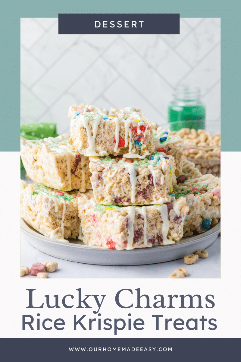 Lucky charms rice Krispie on plate stacked in a kitchen