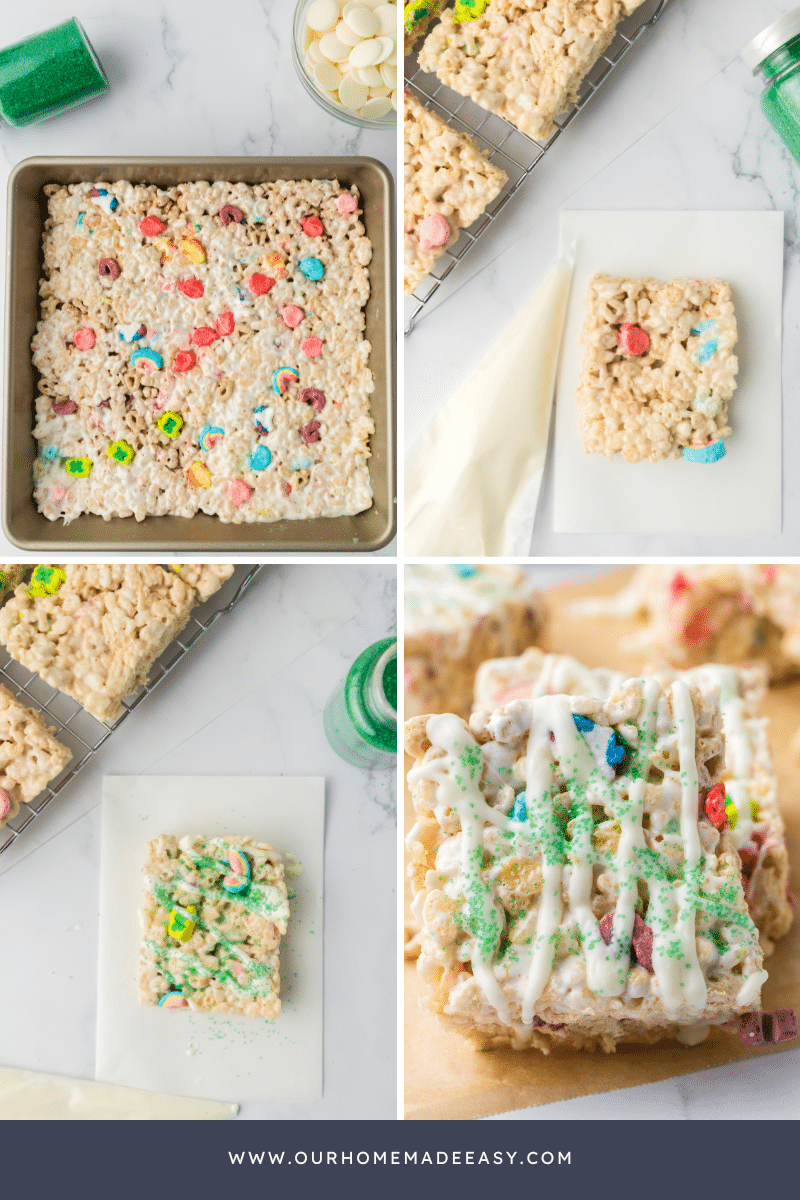 collage of rice Krispie treats for St. Patrick's day