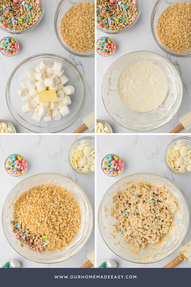 collage of rice Krispie treats in process