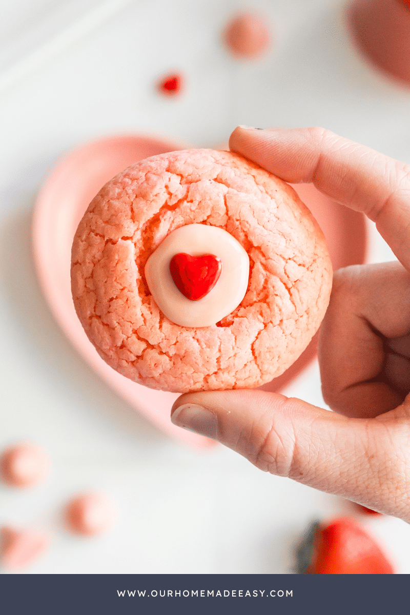 Close up of strawberry cake mix cookies