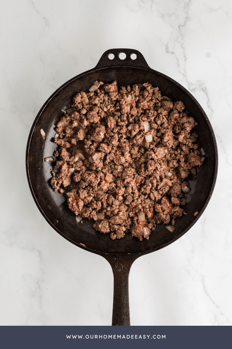 taco meat in cast iron skillet