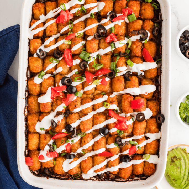 Taco Tater Tot Casserole on countertop