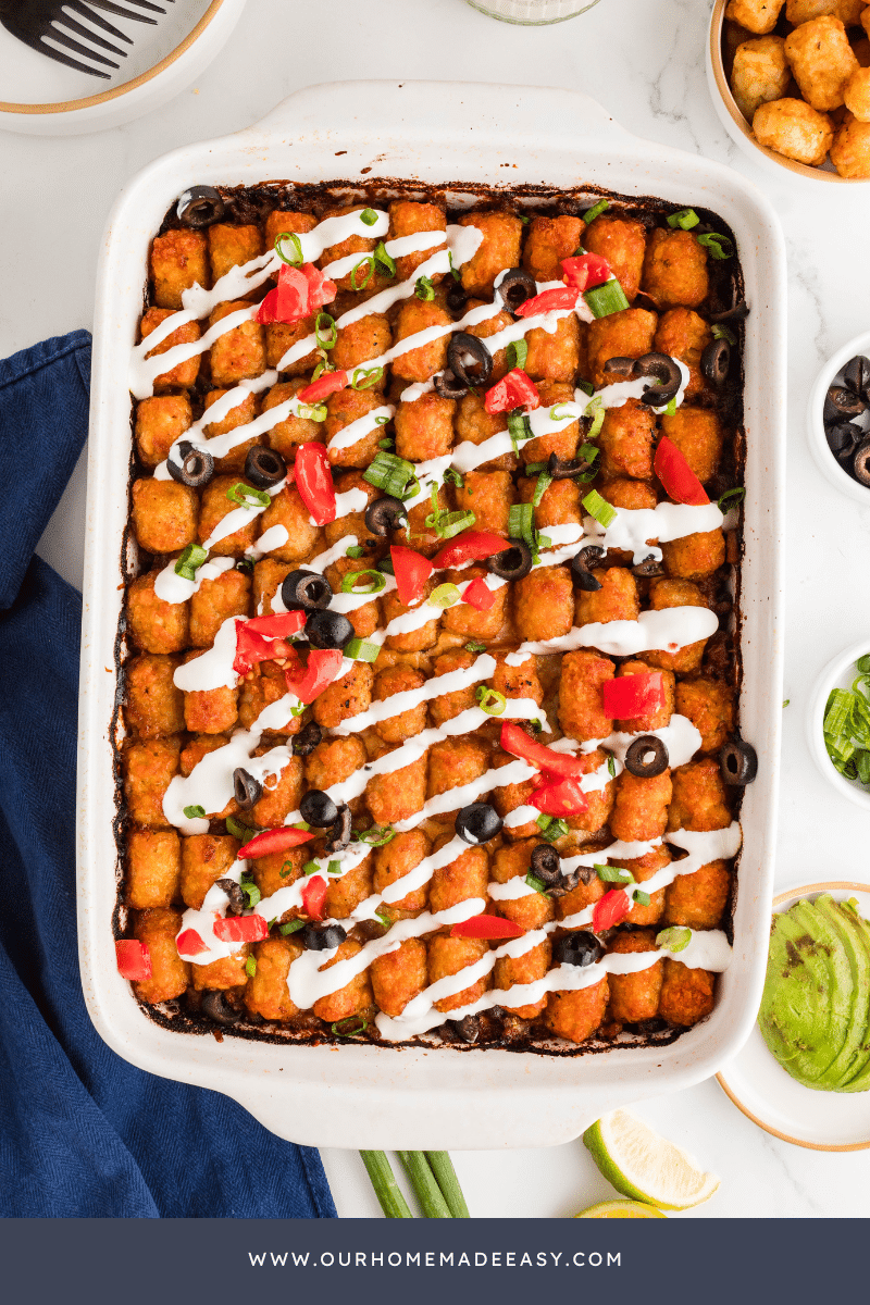 Taco Tater Tot Casserole on countertop