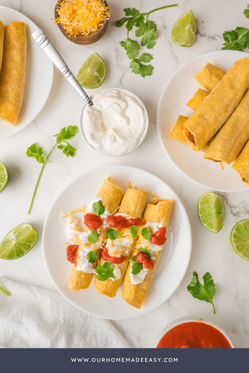 looking down at plated bean and cheese taquitos