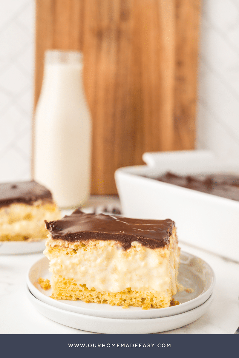 Boston cream poke cake  slice on plate