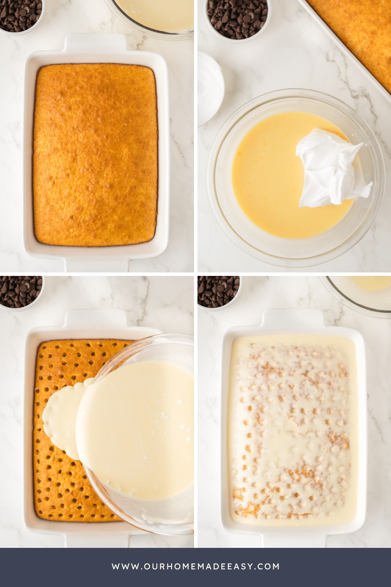 pudding layer poke cake step by step collage