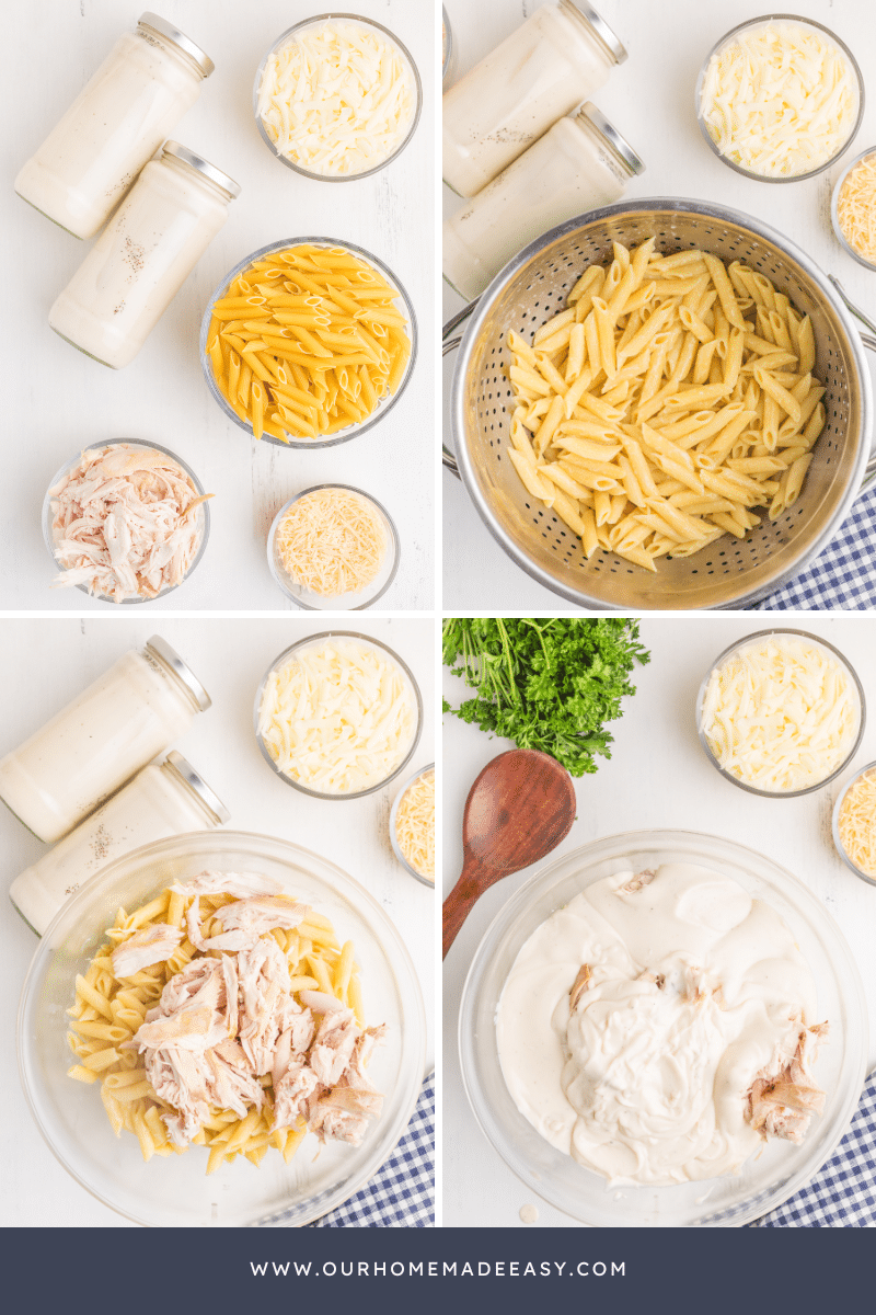 How to make chicken alfredo casserole collage