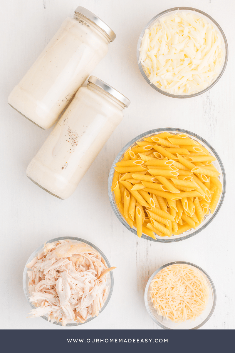 Chicken Alfredo Casserole Ingredients laid out