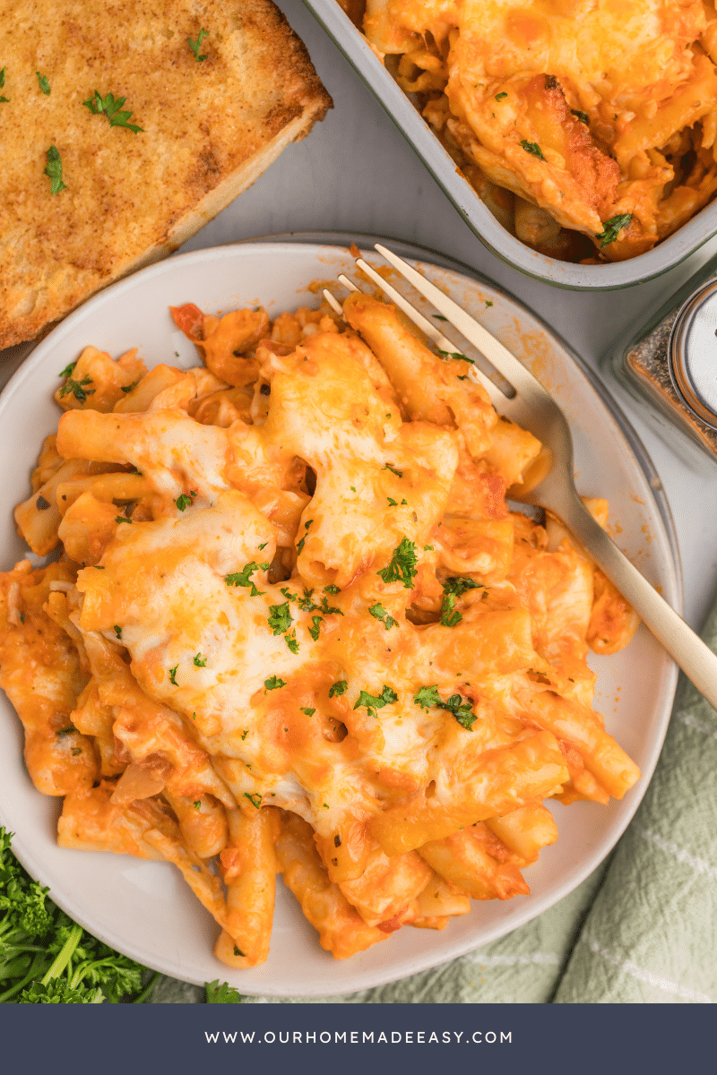 Easy Baked ziti  looking down on plate