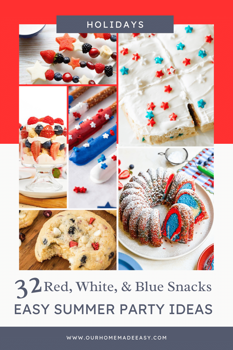 Collage of red white and blue snack ideas