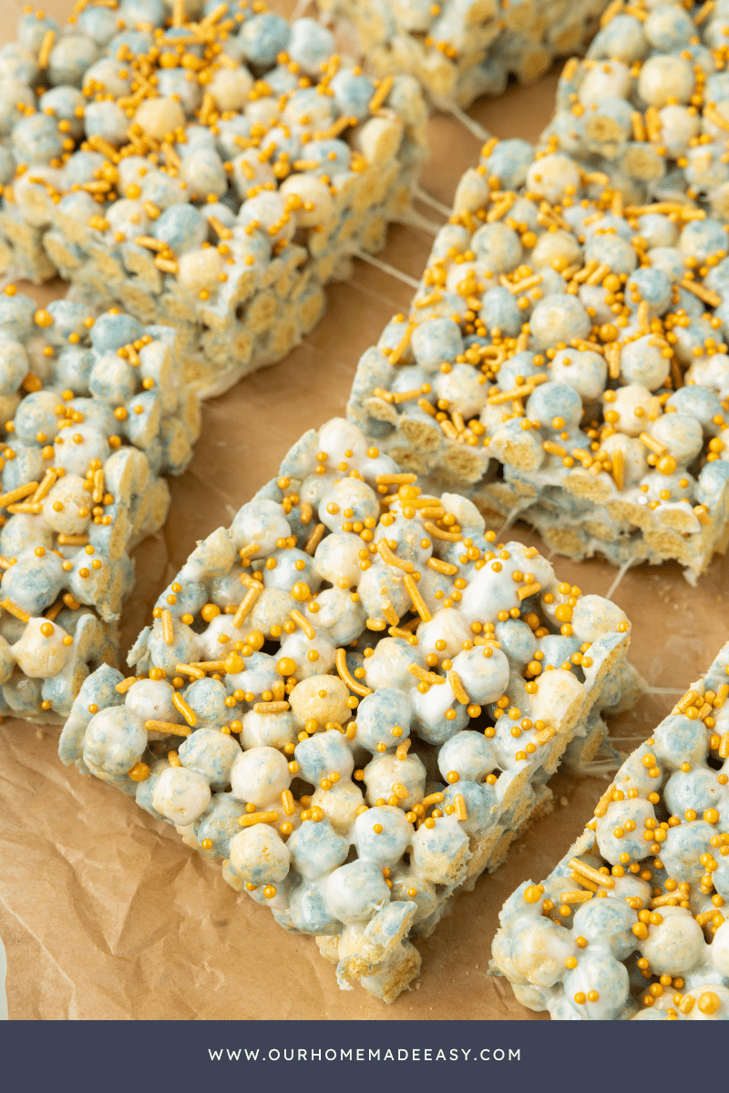 close up of finished cut up bluey rice krispie