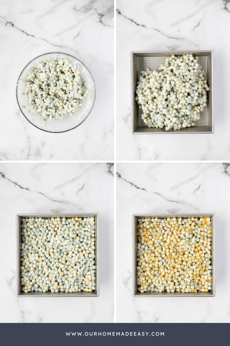 Bluey Cereal recipe rice krispies in pan setting up